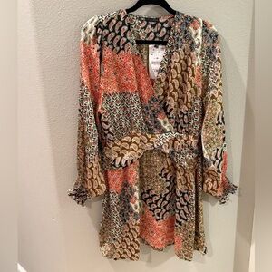 Zara Long Sleeve Multicolor Wrap Dress